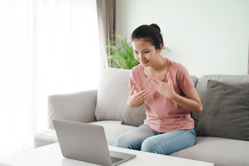 A young asian lady talking